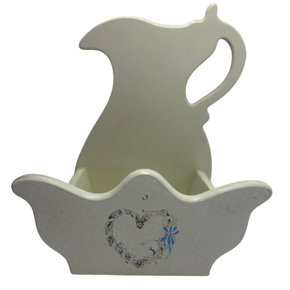 Wooden Pitcher and Basin Wall Hanging  Holder Country Decor Vintage